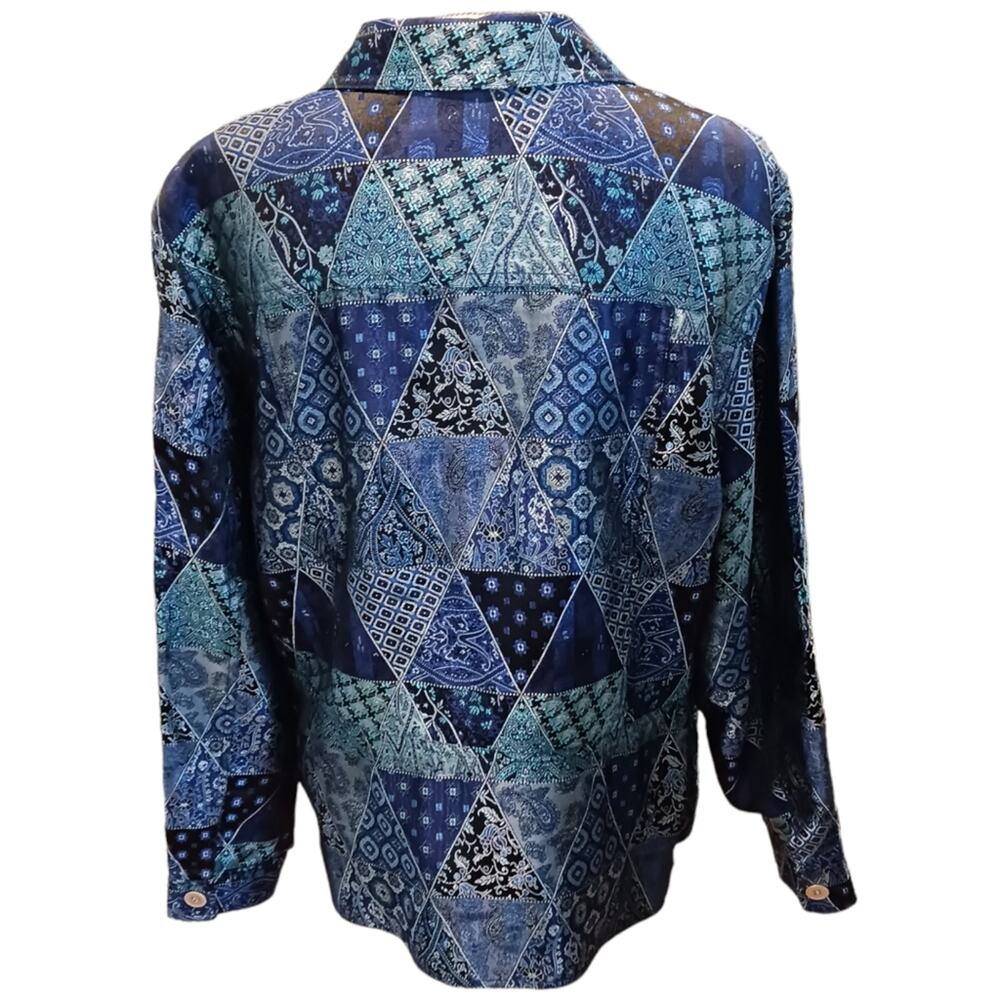 Size L?/XL? Vintage Cold Water Creek Womens Jacket Dark Blue Paisley Artsy Boho - Picture 3 of 8